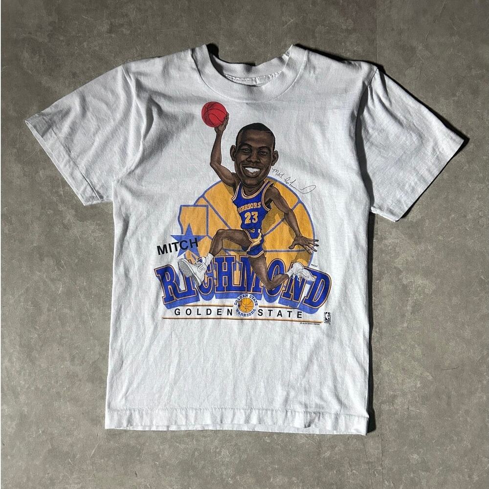 90's Vintage Golden State Warriors Mitch Richmond Caricature White T-Shirt - S